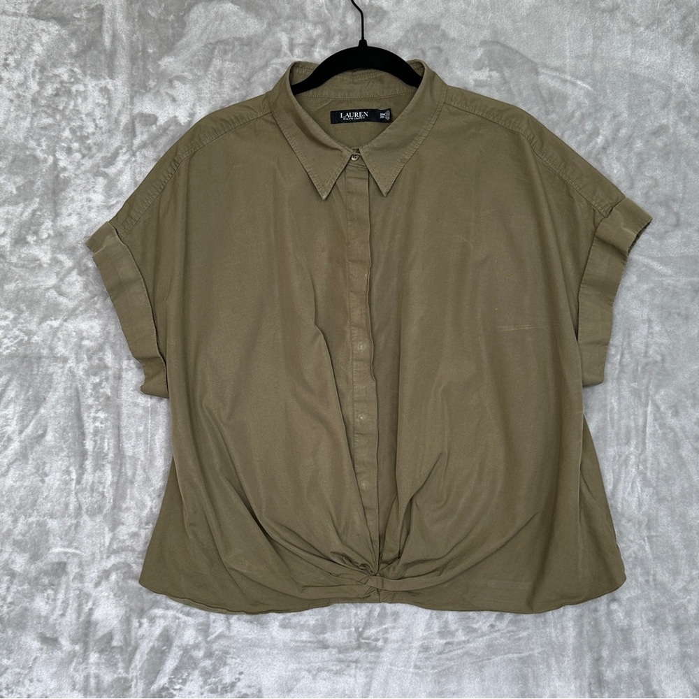 Lauren Ralph Lauren Black Label Women’s Green Wrap‎ Crop Blouse Sz 20w Lagenlook